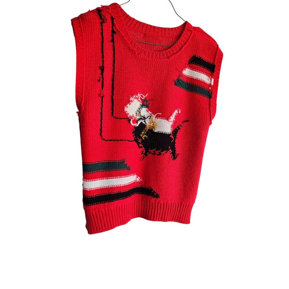 Vintage Scottie Knit Vest 1980s Red Black White Novelty Sweater Campus Casuals - Picture 12 of 16